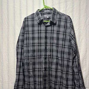 Express Mens Large Fitted Plaid Button Up Shirt 16-16 1/2
